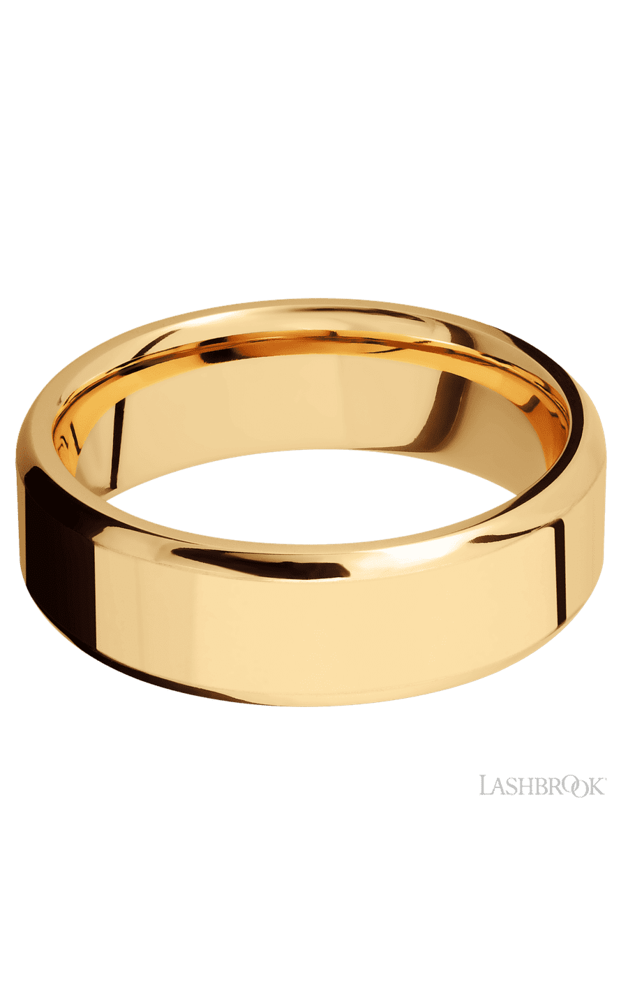 7 mm wide Beveled 14K Yellow Gold band. - NAGI