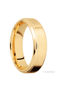 7 mm wide High Bevel Milgrain 14K Yellow Gold band.