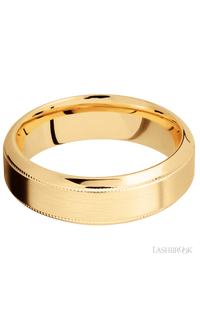 7 mm wide High Bevel Milgrain 14K Yellow Gold band.