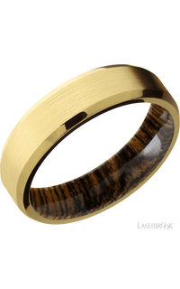 6 mm wide Beveled 18K Yellow Gold band featuring a Bocote sleeve.