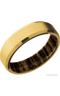 6 mm wide Beveled 18K Yellow Gold band featuring a Bocote sleeve.