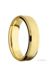 6 mm wide Beveled 18K Yellow Gold band featuring a Bocote sleeve.
