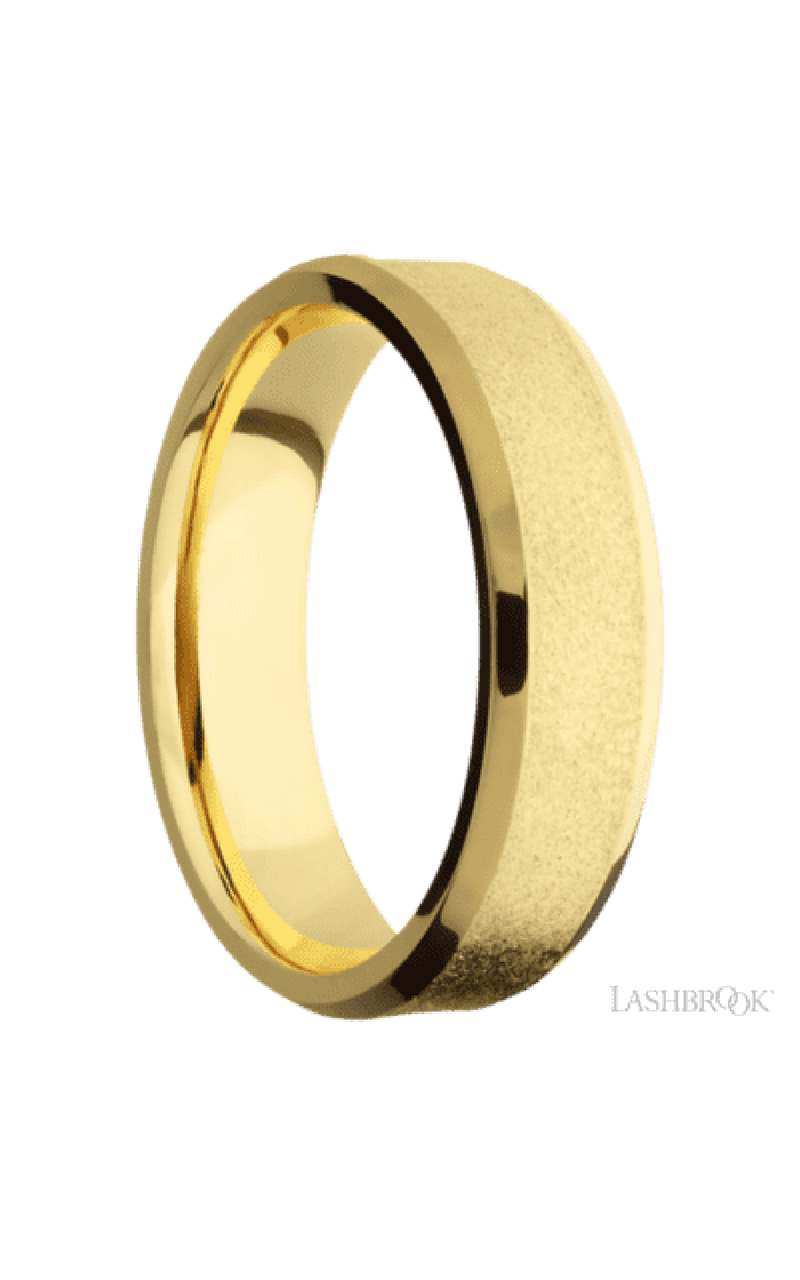 6 mm wide Beveled 18K Yellow Gold band featuring a Bocote sleeve.