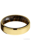6 mm wide Beveled 18K Yellow Gold band featuring a Bocote sleeve.