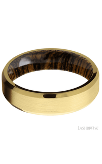 6 mm wide Beveled 18K Yellow Gold band featuring a Bocote sleeve.