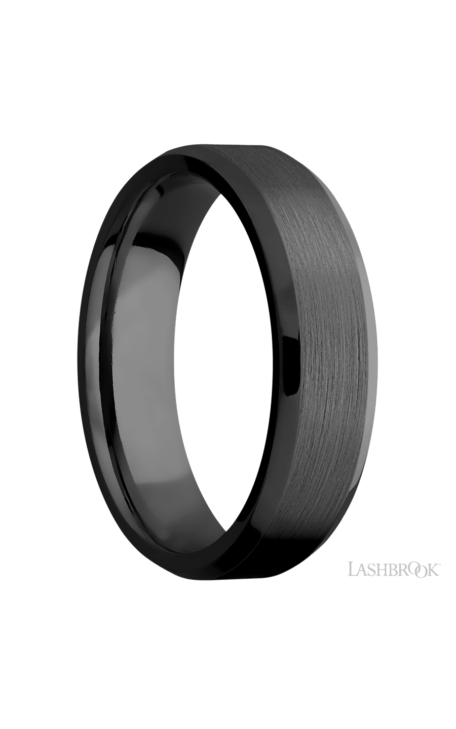 6 mm wide Beveled Zirconium band.