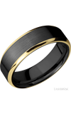 7 mm wide/Beveled/Zirconium band with two 1 mm Edge inlays of 14K Yellow Gold.