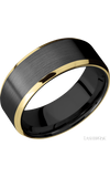 8 mm wide/Beveled/Zirconium band with two 1 mm Edge inlays of 14K Yellow Gold.