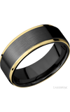 8 mm wide/Flat Grooved Edges/Zirconium band with two 1 mm Edge inlays of 14K Yellow Gold.