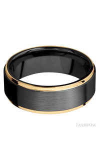 8 mm wide/Flat Grooved Edges/Zirconium band with two 1 mm Edge inlays of 14K Yellow Gold. - NAGI