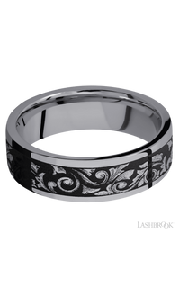 7 mm wide/Flat/Tantalum band with a laser carved Western Scroll pattern.
