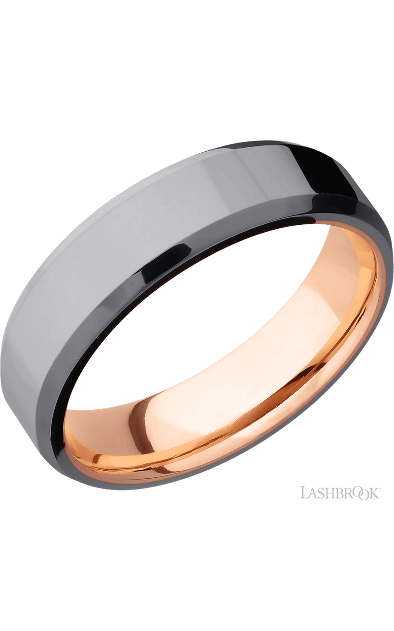 6 mm wide Beveled Tantalum band featuring a 14K Rose Gold sleeve. - NAGI