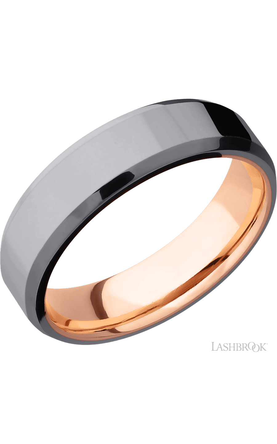 6 mm wide Beveled Tantalum band featuring a 14K Rose Gold sleeve.