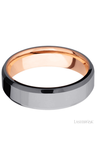 6 mm wide Beveled Tantalum band featuring a 14K Rose Gold sleeve.