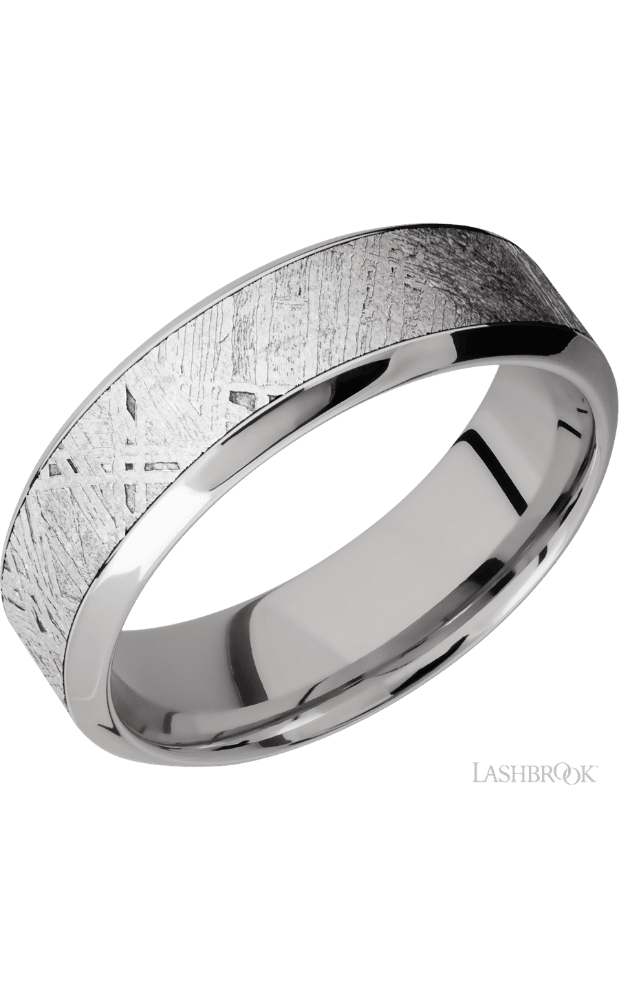 7 mm wide/High Bevel/18K White Gold band with one 4 mm Centered inlay of Meteorite. - NAGI