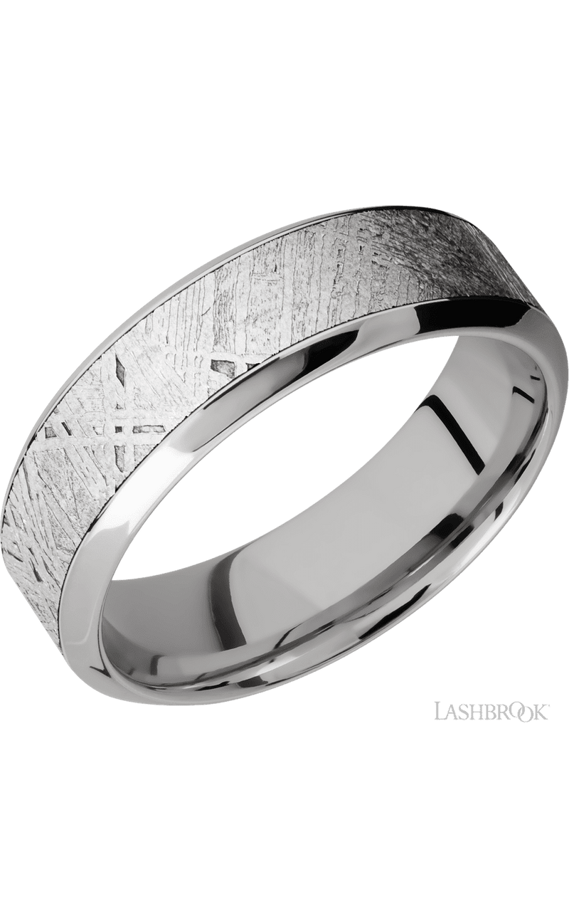 7 mm wide/High Bevel/18K White Gold band with one 4 mm Centered inlay of Meteorite. - NAGI