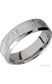 7 mm wide/High Bevel/18K White Gold band with one 4 mm Centered inlay of Meteorite.