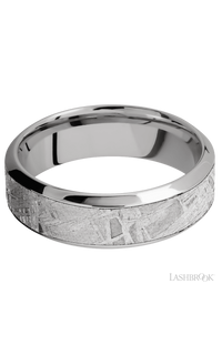 7 mm wide/High Bevel/18K White Gold band with one 4 mm Centered inlay of Meteorite.