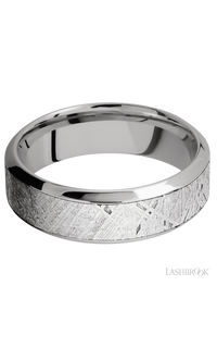 7 mm wide/High Bevel/18K White Gold band with one 4 mm Centered inlay of Meteorite.