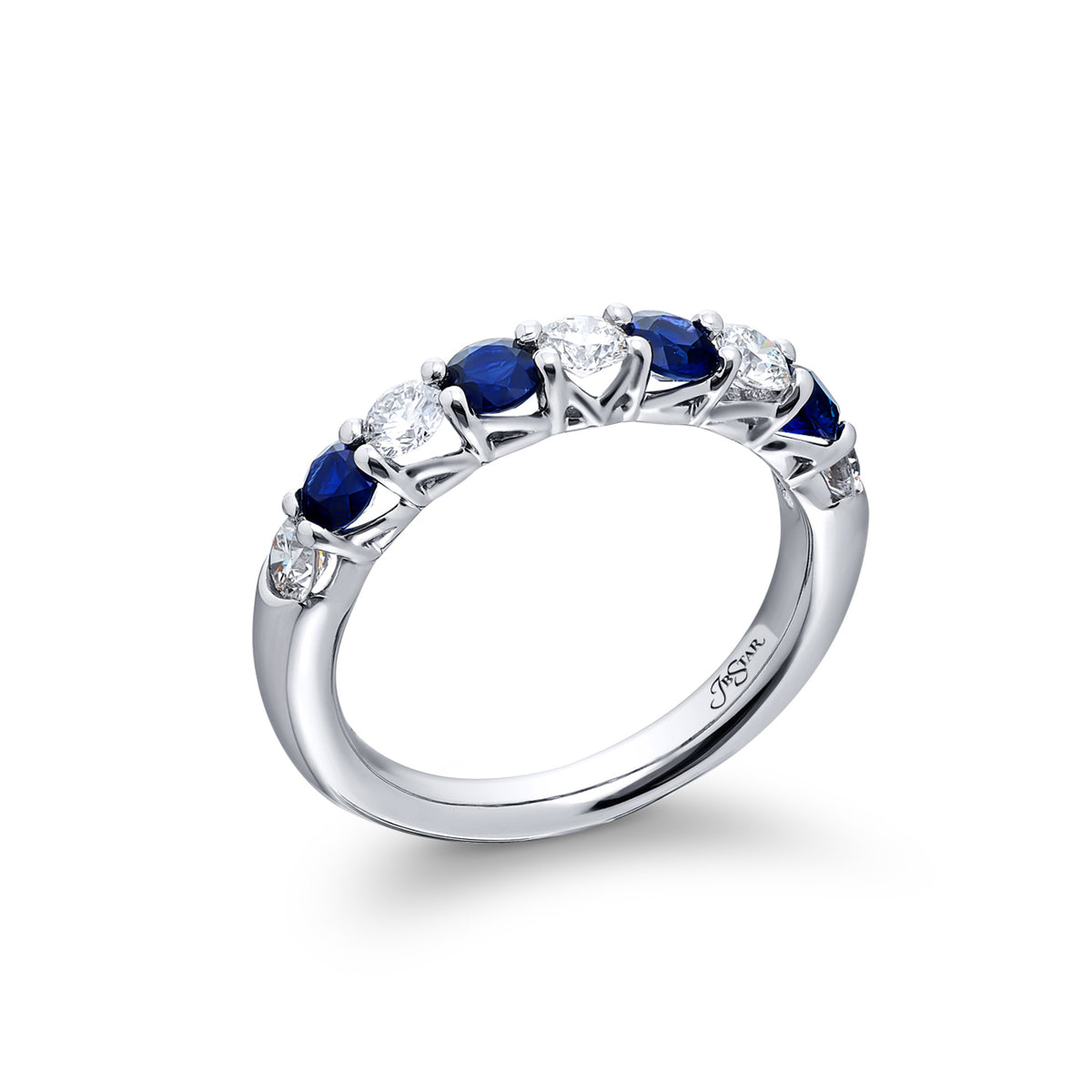 JB Star Platinum Shared Prong Round Sapphire & Round Diamond Band - NAGI