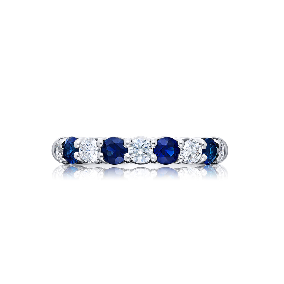 JB Star Platinum Shared Prong Round Sapphire & Round Diamond Band - NAGI