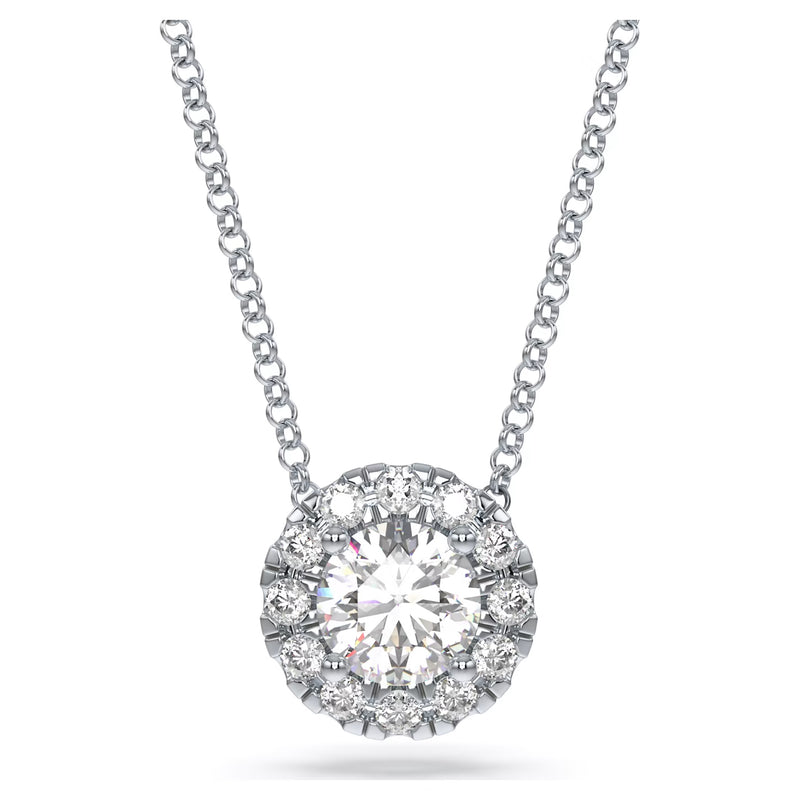 Swarovski Diamond Signature Round Halo Pendant Necklace 14K White Gold