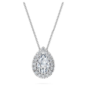 Swarovski Diamond Eternity Pear Halo Pendant Necklace 14K White Gold