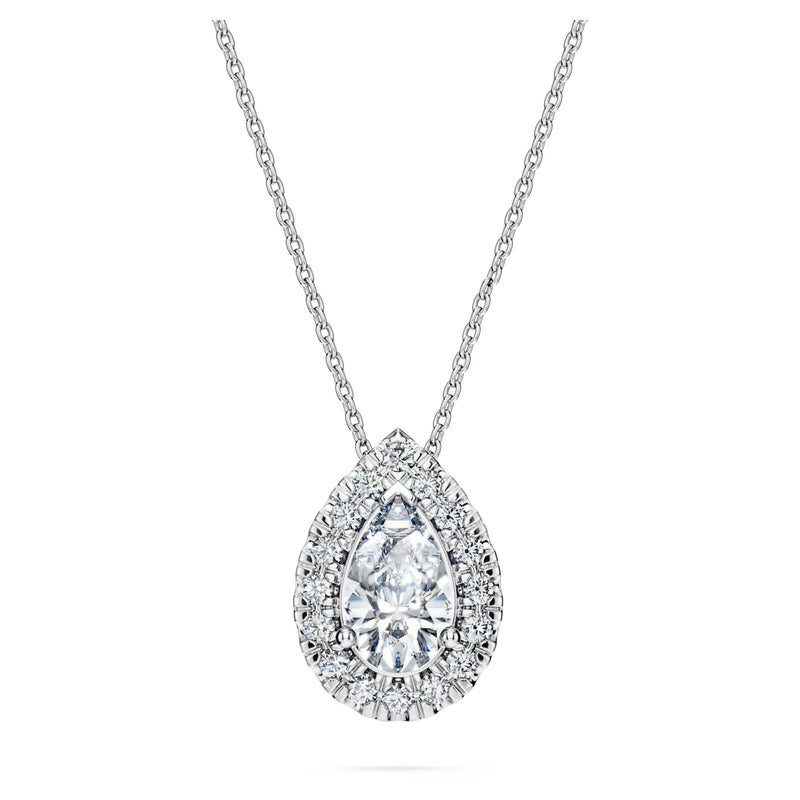 Swarovski Diamond Eternity Pear Halo Pendant Necklace 14K White Gold