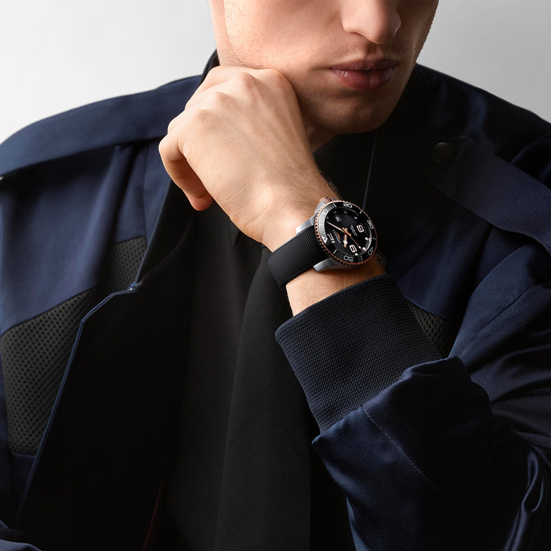 Longines HydroConquest 41MM Automatic Watch  Sunray Black Dial Black Rubber Strap L37813589