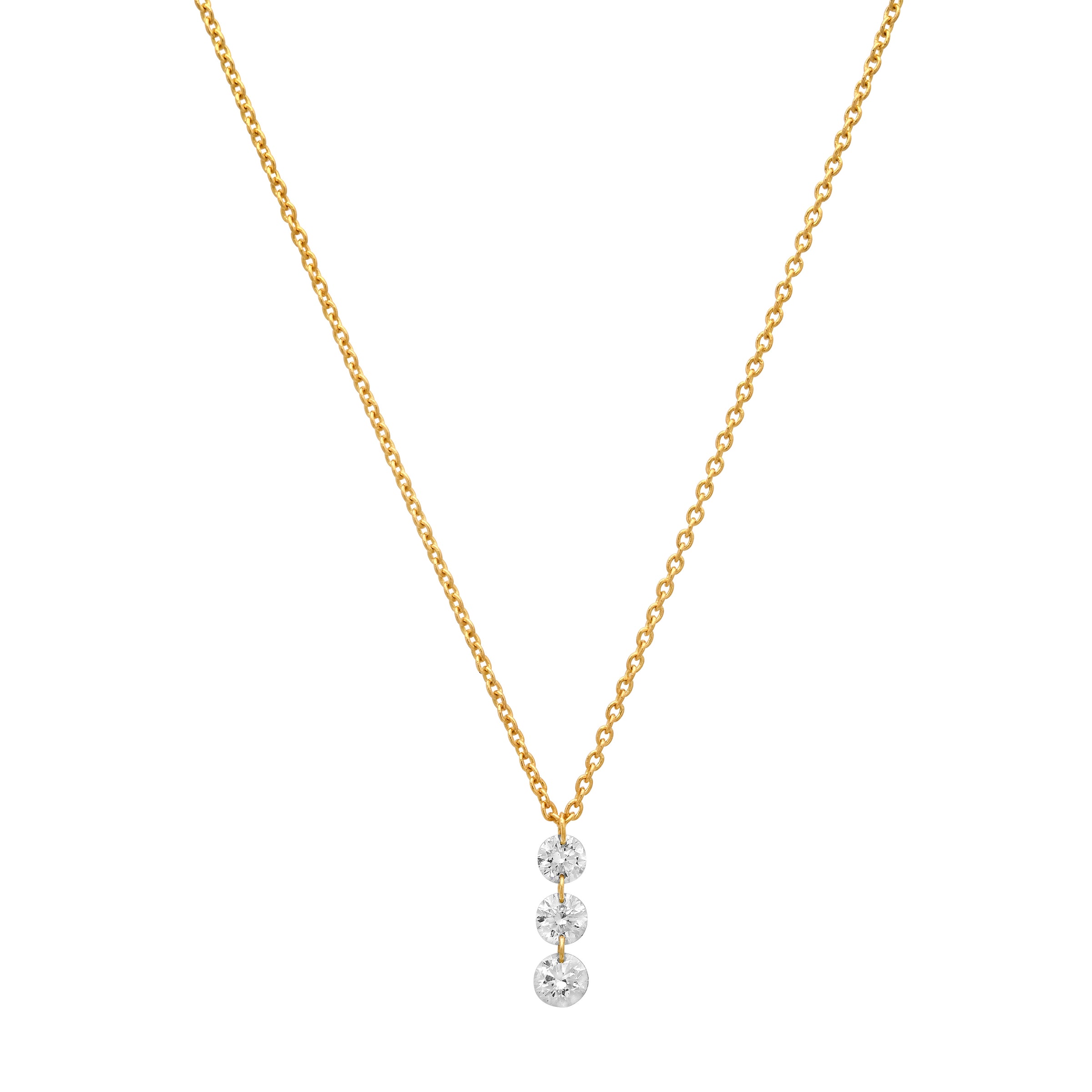 18K Yellow Gold Triple Diamond Drop Necklace