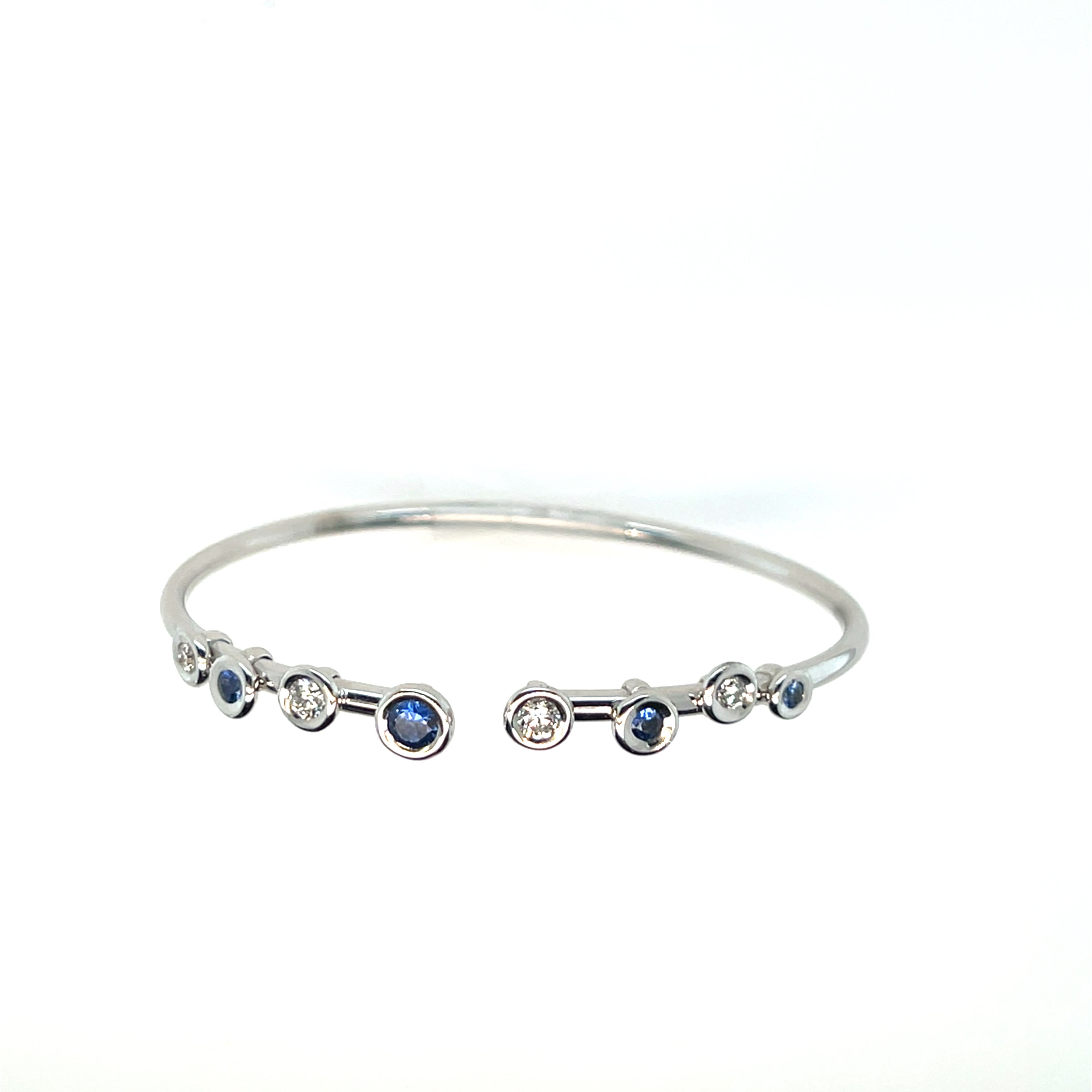 Hulchi Belluni 18K White Gold Bouli Open Bangle Bracelet with Sapphires Diamonds