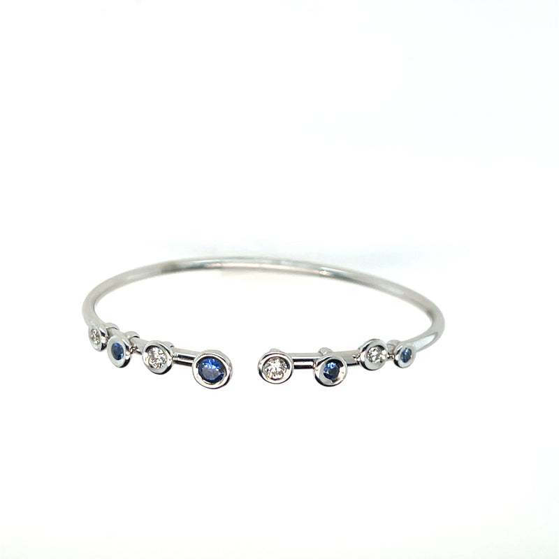 Hulchi Belluni 18K White Gold Bouli Open Bangle Bracelet with Sapphires Diamonds