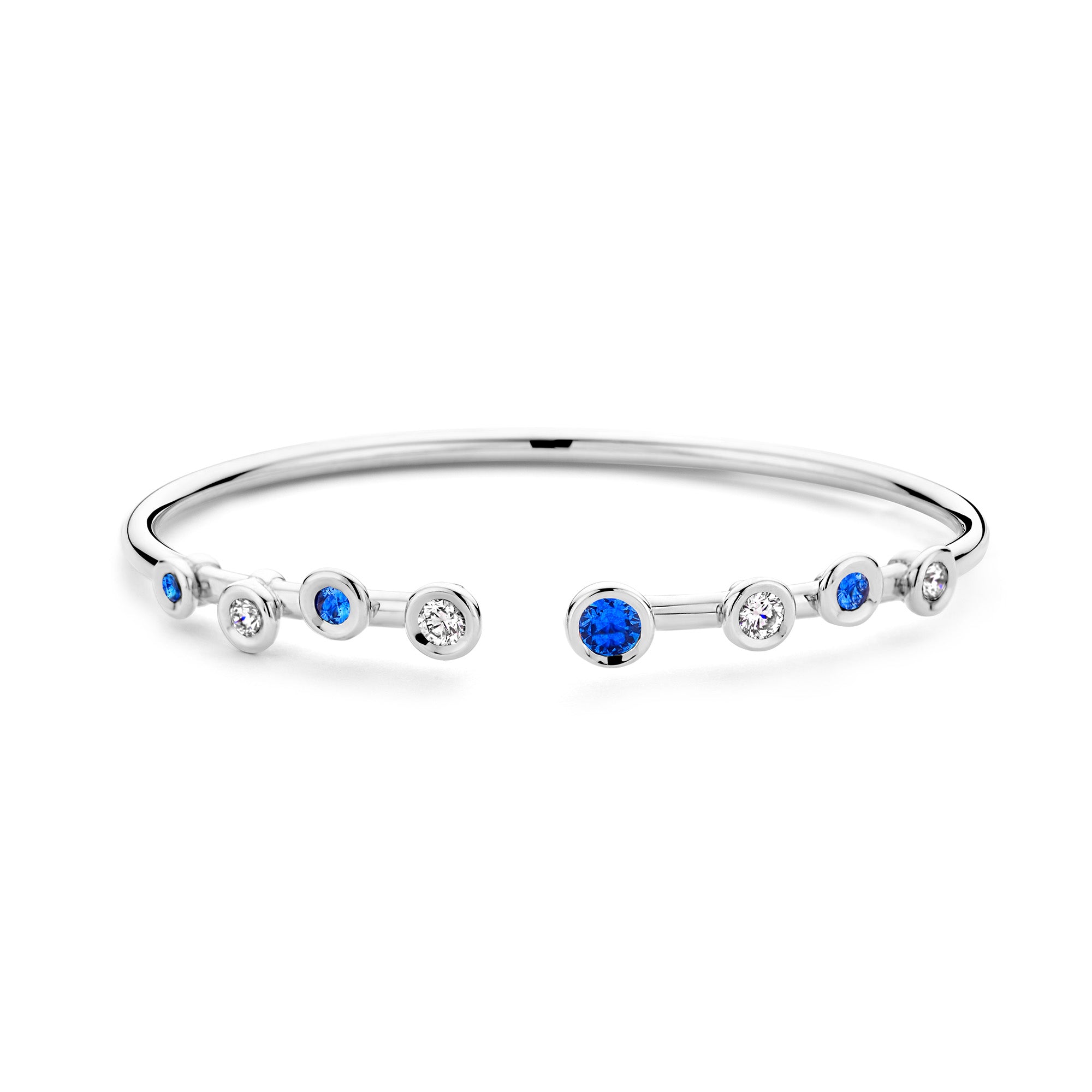 Hulchi Belluni 18K White Gold Bouli Open Bangle Bracelet with Sapphires Diamonds