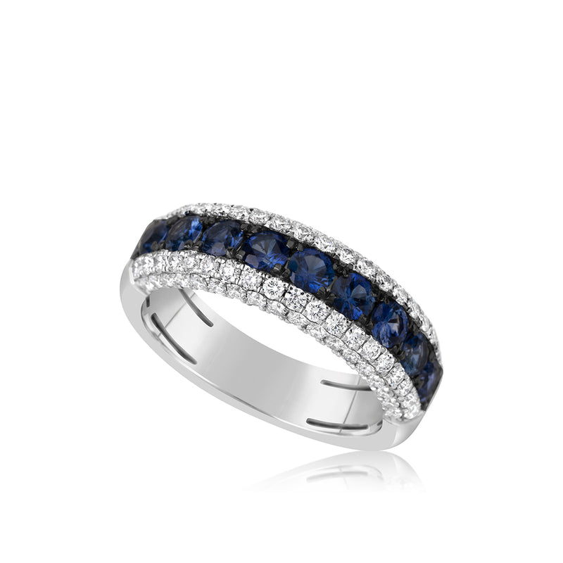 14K White Gold Ring with R=Large Round Sapphires and Pave Diamonds - NAGI