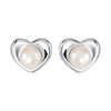 Sterling Silver Cultured White Freshwater Pearl Heart Earrings