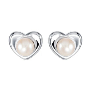 Sterling Silver Cultured White Freshwater Pearl Heart Earrings