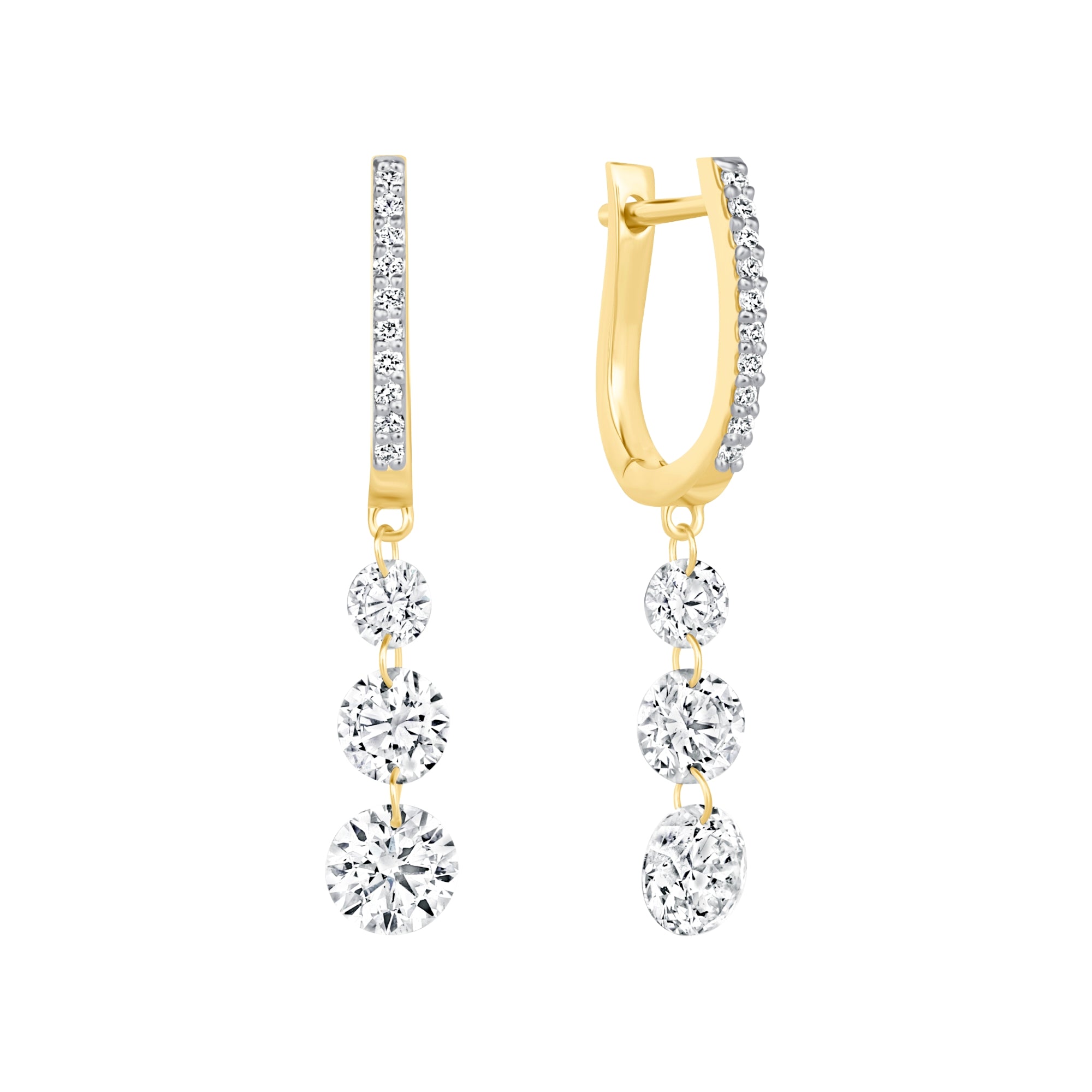 18K Yellow Gold Floating Diamond Drop Earrings