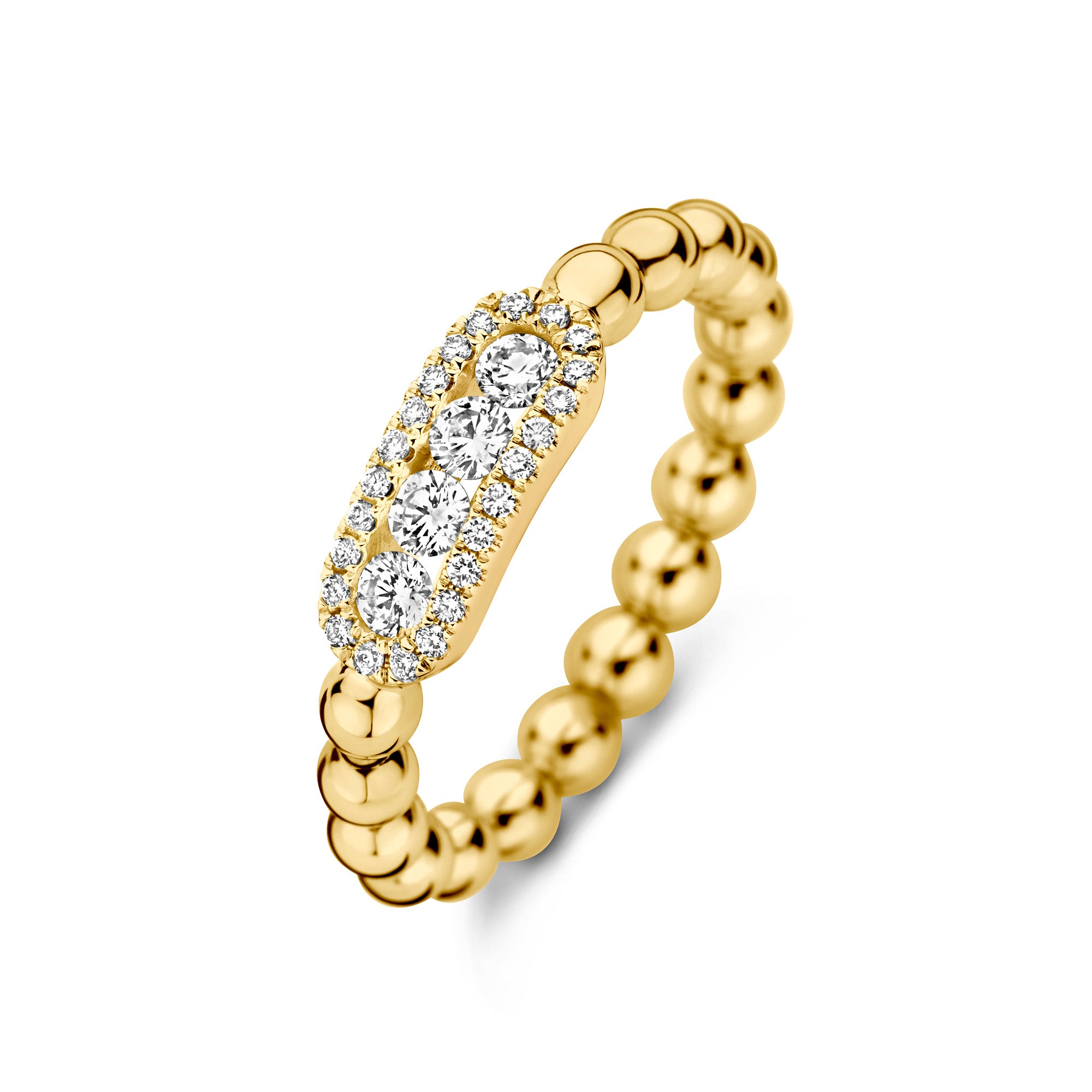 Hulchi Belluni 18K Yellow Gold Sparkling Beaded Ring with Diamonds