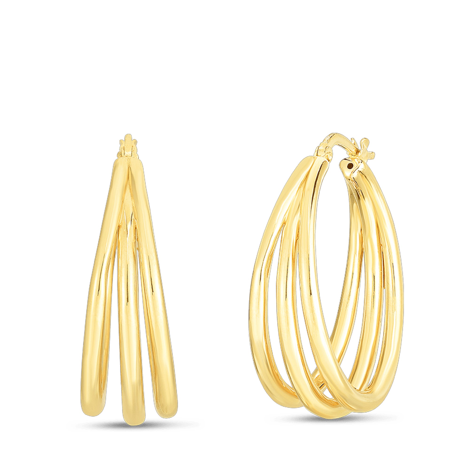 Roberto Coin 18K Yellow Designer Gold Graduated Thin Triple Hoop Earrings - NAGI