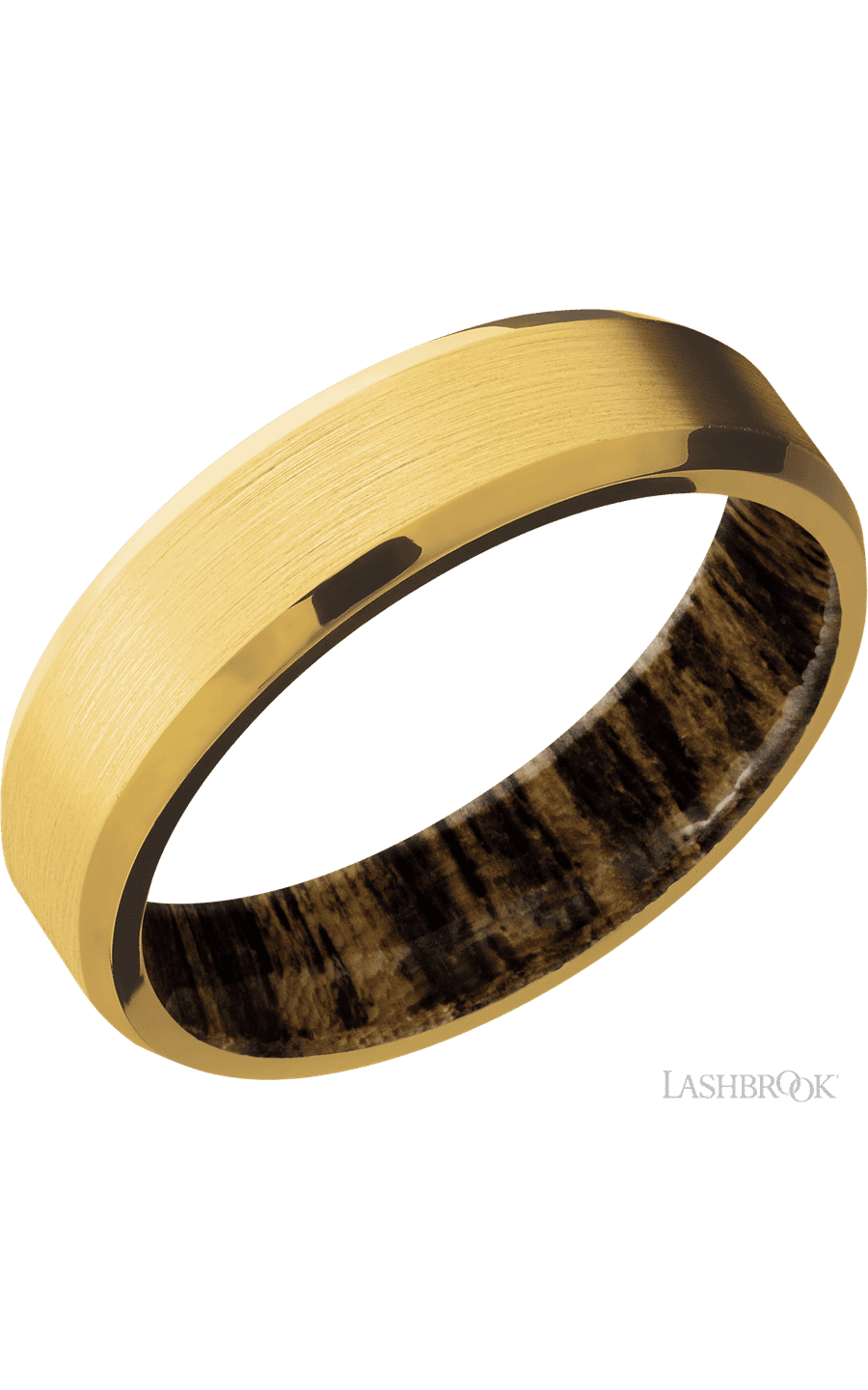 6 mm wide Beveled 18K Yellow Gold band featuring a Bocote sleeve img1