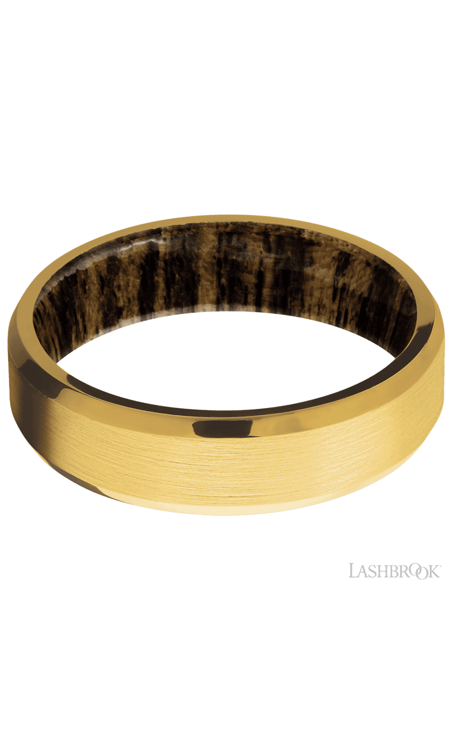 6 mm wide Beveled 18K Yellow Gold band featuring a Bocote sleeve img3