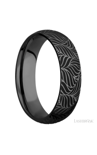 6 mm wide/Domed/Zirconium band with a laser carved Twisted Leaf pattern img2