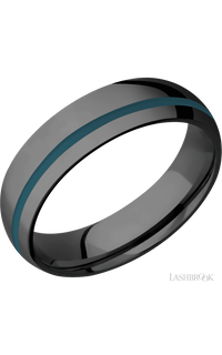 6 mm wide/Domed/Zirconium band with one 1 mm Off Center inlay of Ridgeway Blue img1