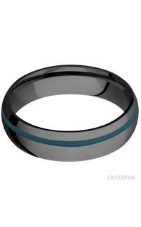 6 mm wide/Domed/Zirconium band with one 1 mm Off Center inlay of Ridgeway Blue img3