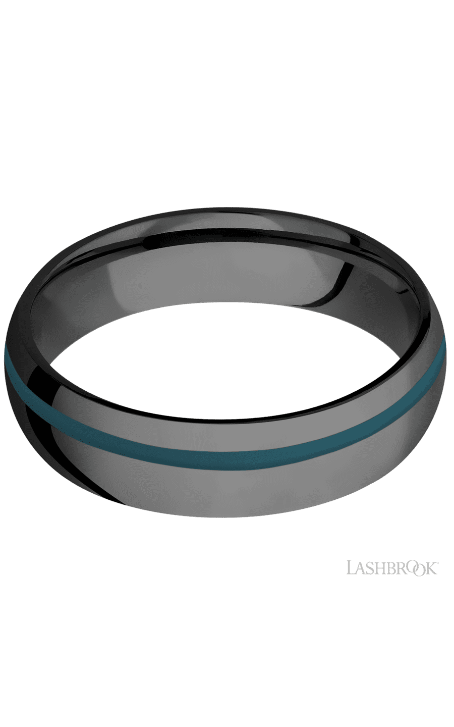 6 mm wide/Domed/Zirconium band with one 1 mm Off Center inlay of Ridgeway Blue img3