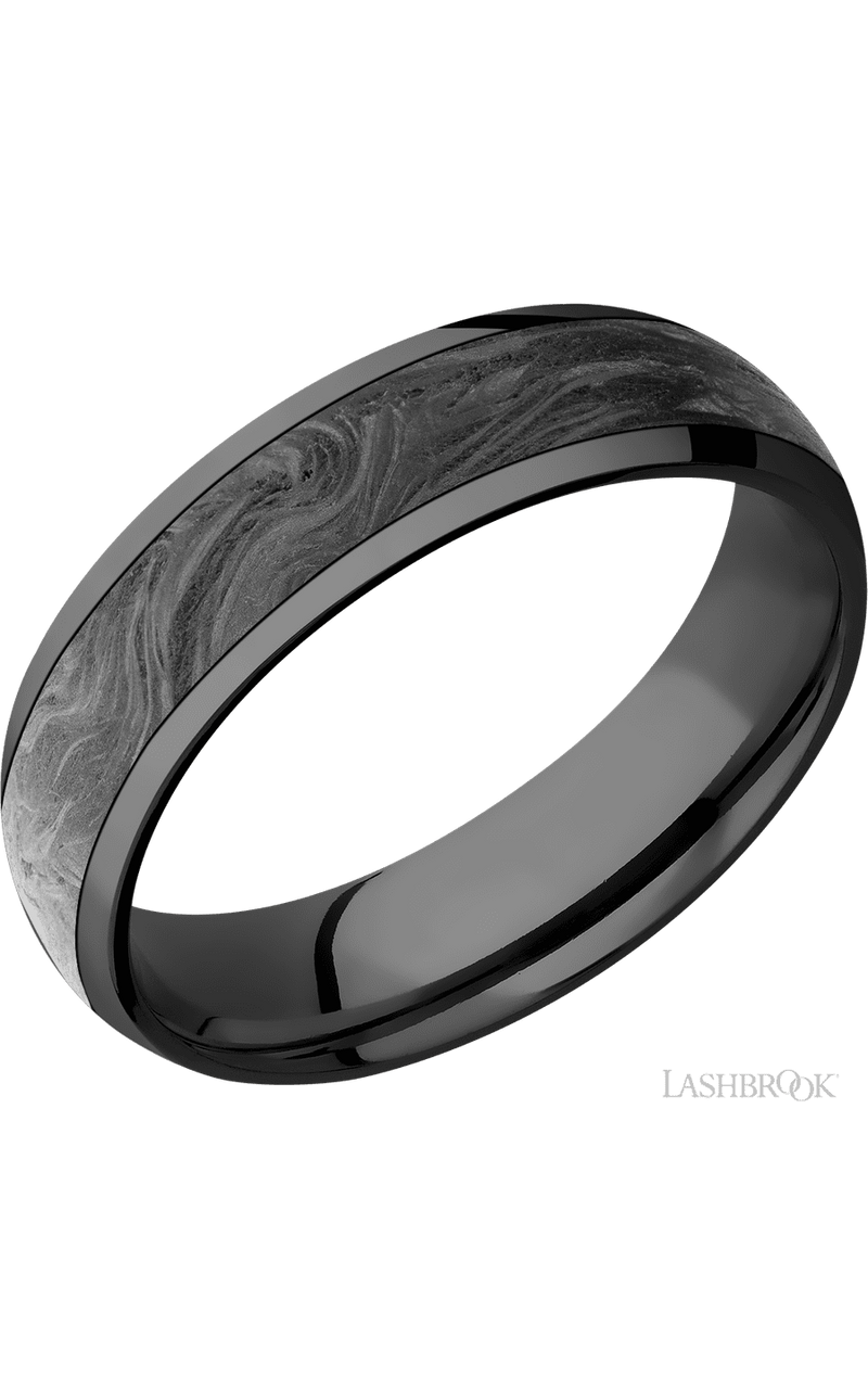 6 mm wide/Domed/Zirconium band with one 4 mm Centered inlay of Forged Carbon Fiber img1