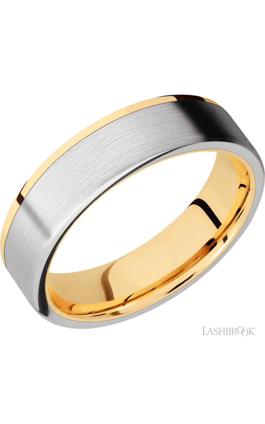 6 mm wide/Flat/14K Yellow Gold band with one 5 mm Off Center Edge inlay of Cobalt Chrome img1