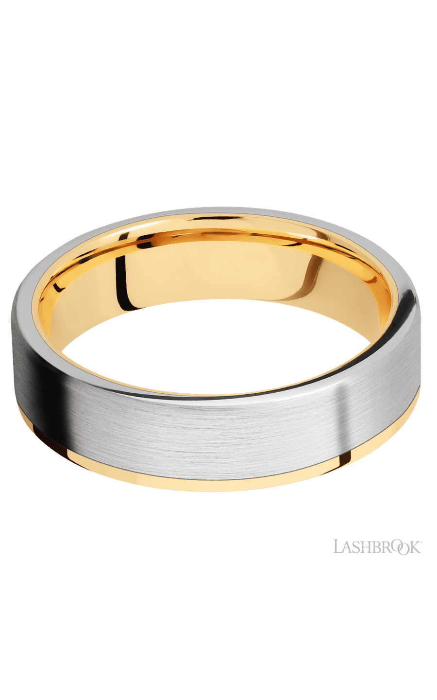 6 mm wide/Flat/14K Yellow Gold band with one 5 mm Off Center Edge inlay of Cobalt Chrome img3