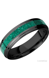 6 mm wide/Flat Grooved Edges/Zirconium band with one 3 mm Centered inlay of Malachite img1