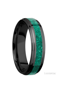 6 mm wide/Flat Grooved Edges/Zirconium band with one 3 mm Centered inlay of Malachite img2